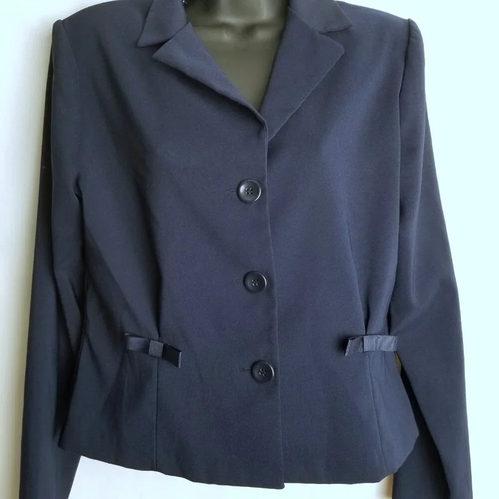 Suits Us Womens 9/10 Navy Blazer Polka Dot Skirt Suit Set Y2K Preppy